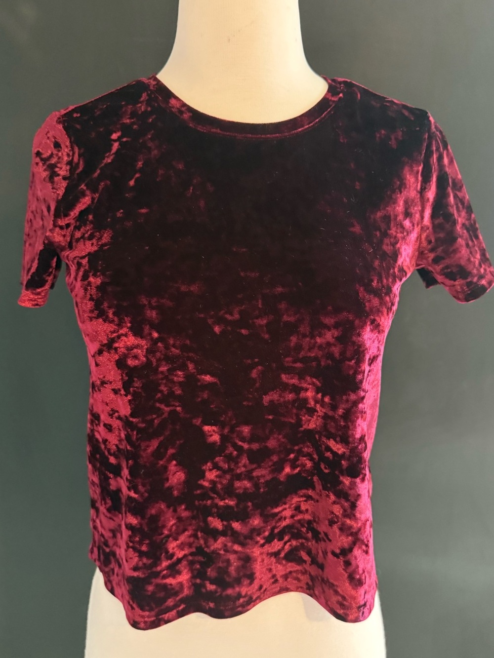 Arizona Jeans Velvet Short Sleeve Crewneck Top - Wine Red Burgundy